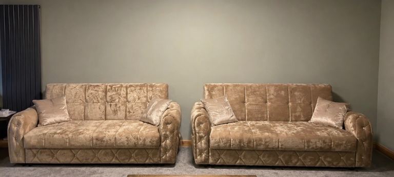 Luxury Champagne Velvet Sofa Setee x2