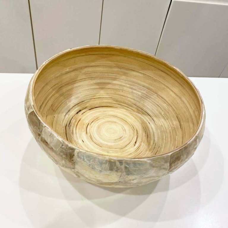 🍌 NEW NEXT Large Modern Pearl Fruit Bowl Cream Round Neutral Pearl Finish Natural Wooden RRP £35
