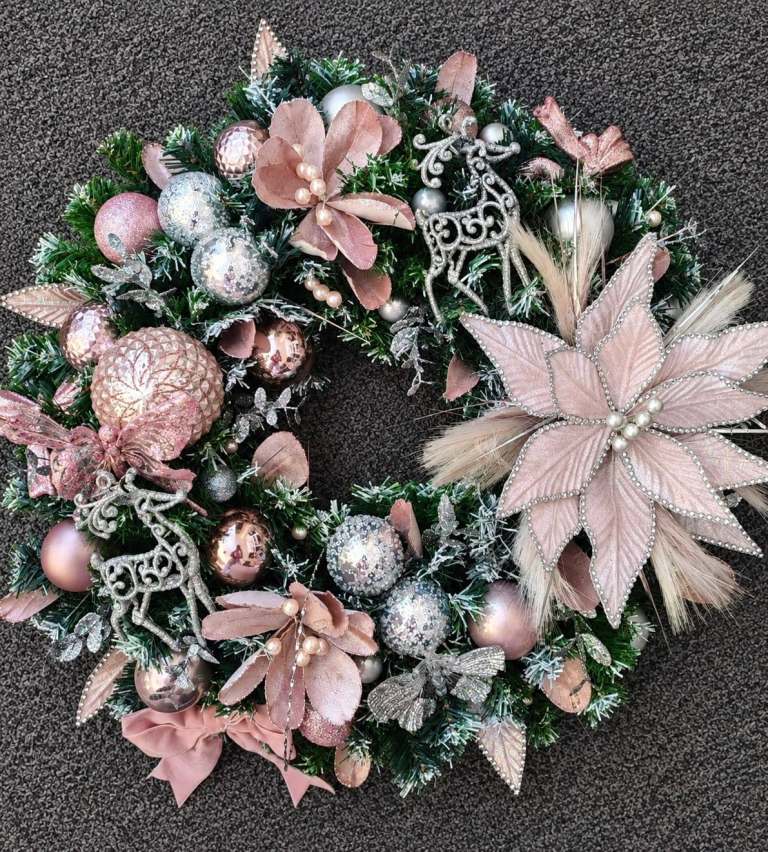 Pink and Silver Christmas Wreath 