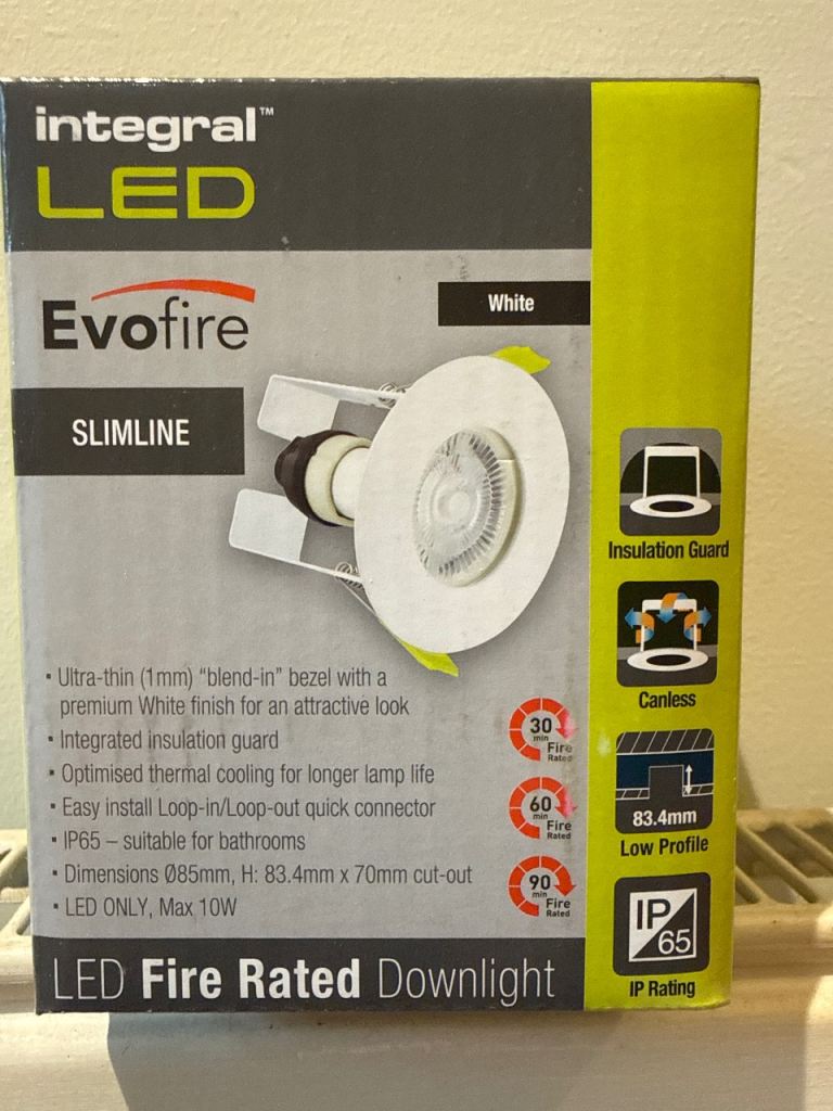 Job lot of 20 Evofire slimline LED fire rated downlights