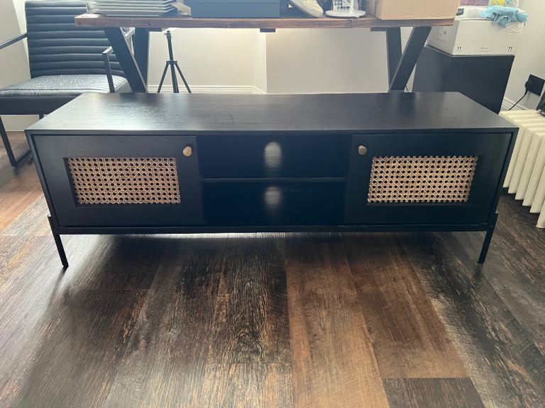 Black Mango Wood TV Unit Stand Cabinet