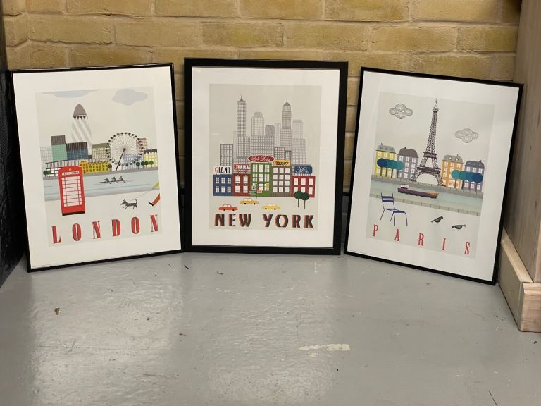 Set of 3 City Prints: London, New York, Paris – Framed Art