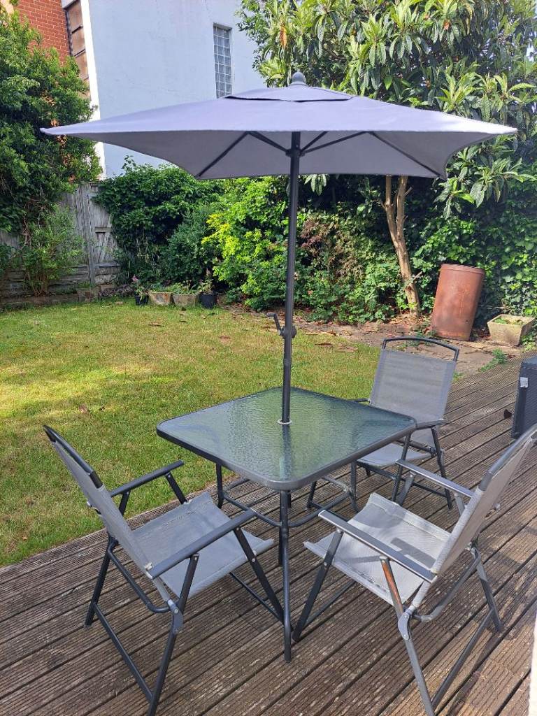 Garden Patio Furniture Set with Umbrella – Grey, Good Condition