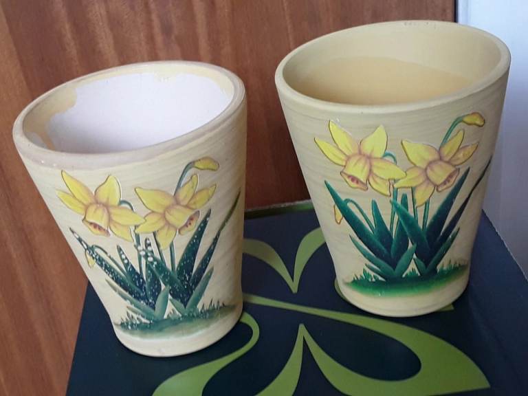 PLANT POTS decorated with daffodils. Excellent Unused condition. FOR COLLECTION