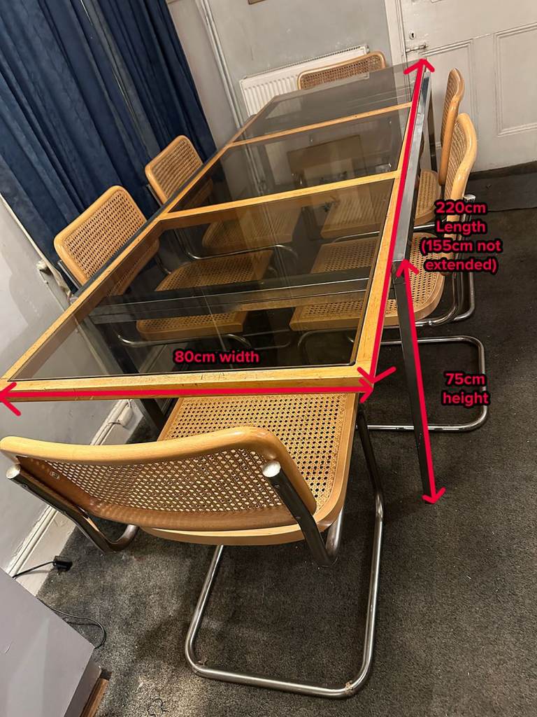 Extendable Glass Dining Table + 6 Wicker (Cesca-Style) Chairs - Only £100!