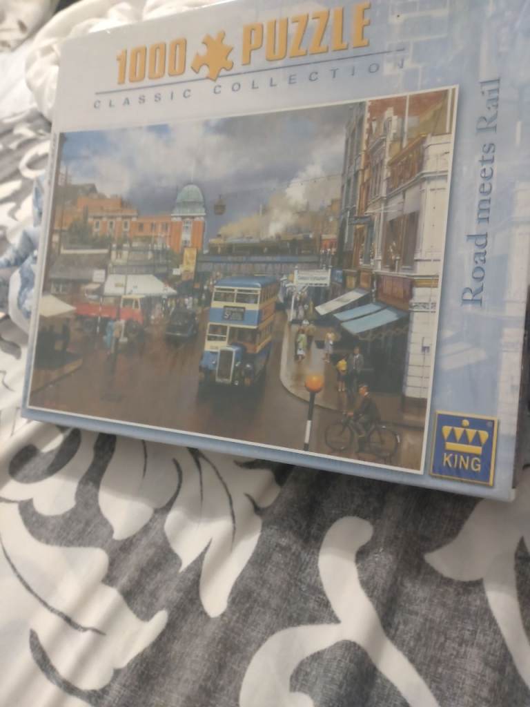 1000 Piece Jigsaw Puzzle 'Road Meets Rail' by KING. Pick up only 