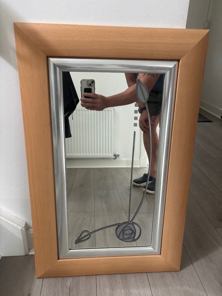 Lovely Wall Mirror with Light Wooden Frame and Silver Trim