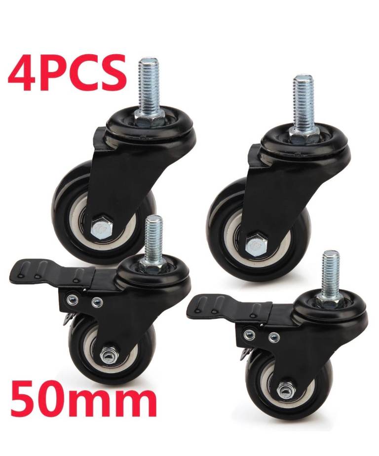 New 4PCS 50mm Black Swivel Caster Wheels with Brakes