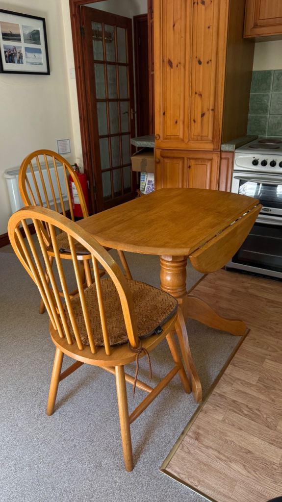 Wooden Drop-Leaf Dining Table and Two Chairs