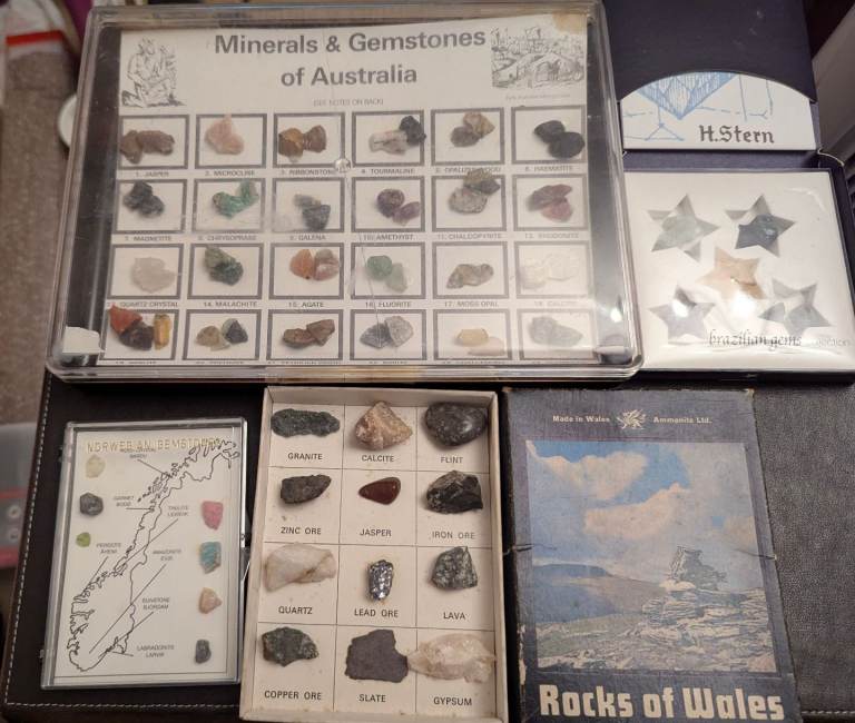 Collection of Minerals and Gemstones with Books