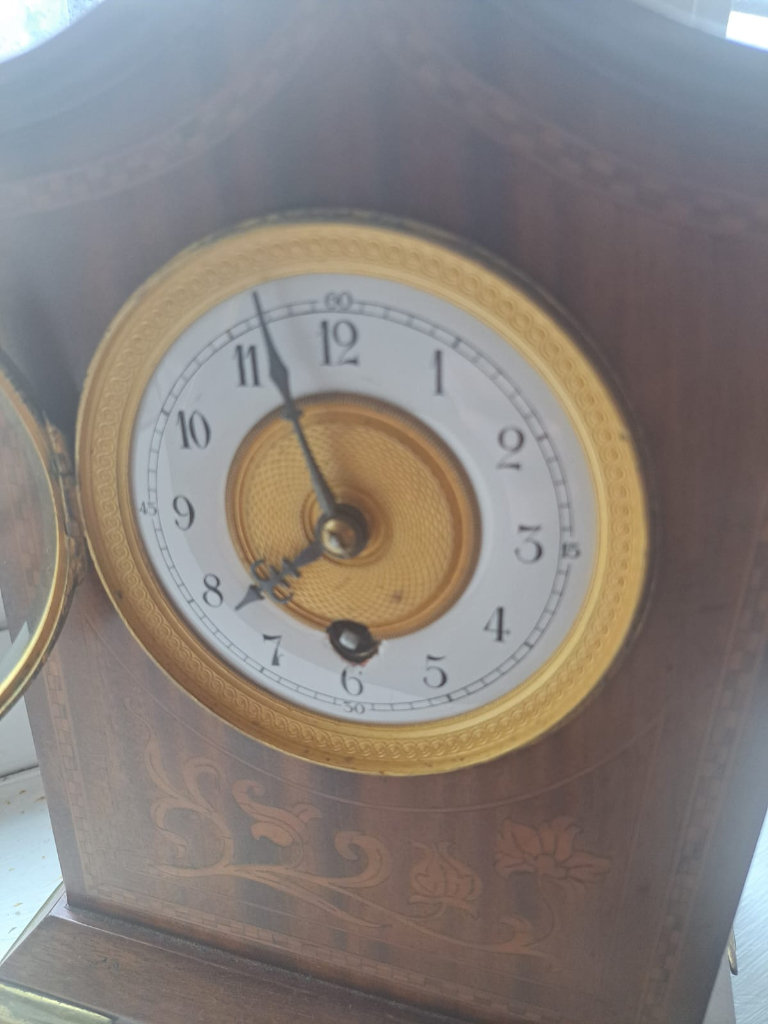 Victorian marquetry inlaid mantle clock 