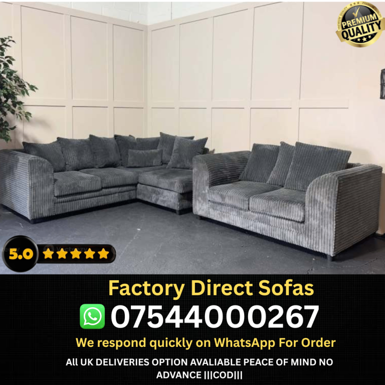 Brand New Corner Sofa and 3+2 Seater Sofas - Factory Direct