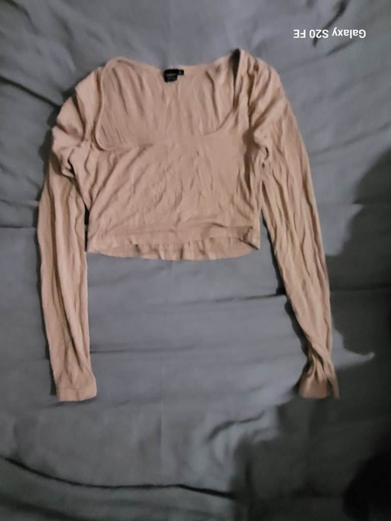 👚 Open to Offers! SHEIN SXY S Nude Scoop Neck Crop Top Long Sleeve - Preloved Deal! 