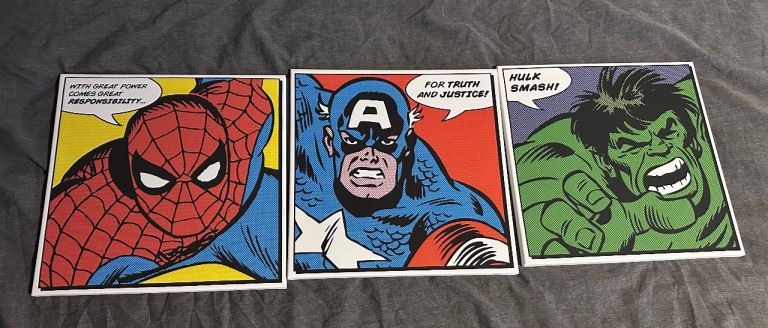 Marvel Superhero Pop Art Canvases – Spider-Man, Captain America, Hulk