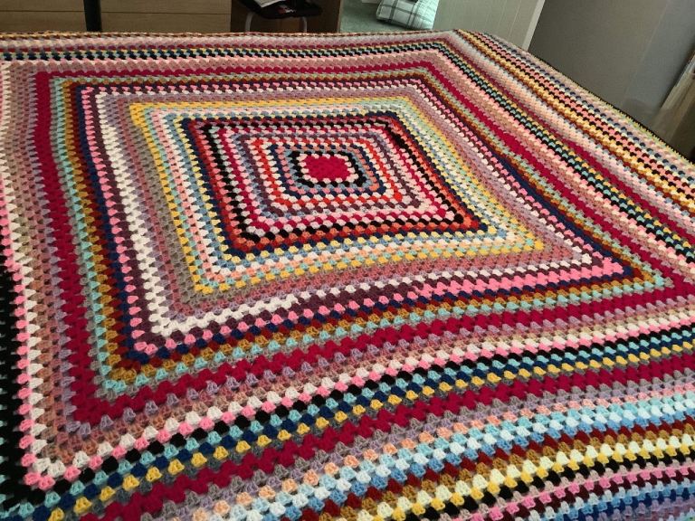 Handmade Granny Square Crochet Blanket – Multicoloured, New