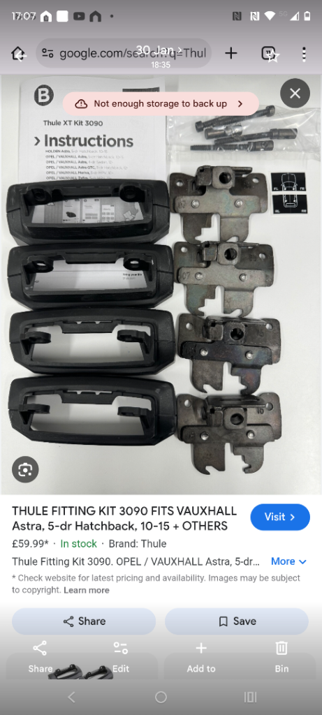 Thule roof bar with vauxhall attachment 