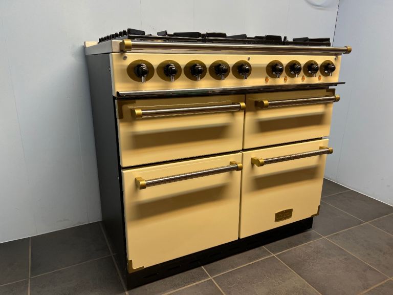 FALCON DELUXE 100 CM🔥LPG DUAL FUEL⚡️RANGE COOKER IN CREAM AND GOLD TRIM