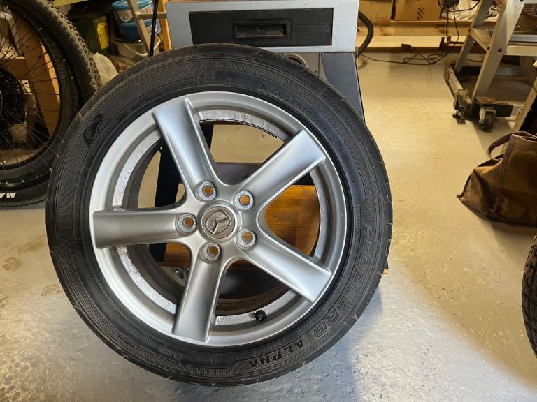 Set of 4 plus space saver MX5 mk3 wheels and tyres