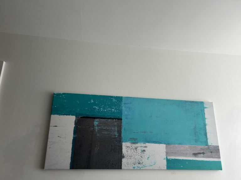 Abstract Canvas Wall Art – Teal, Grey & White