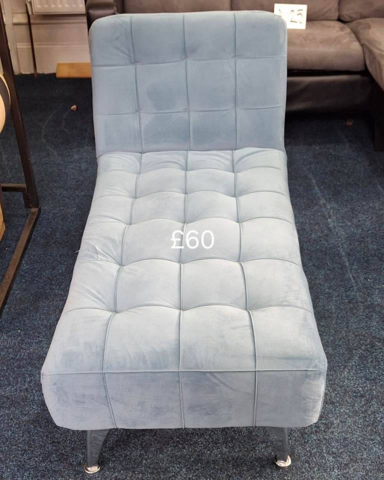 Light Blue Velvet Chaise Lounge / Bench Seat almost new