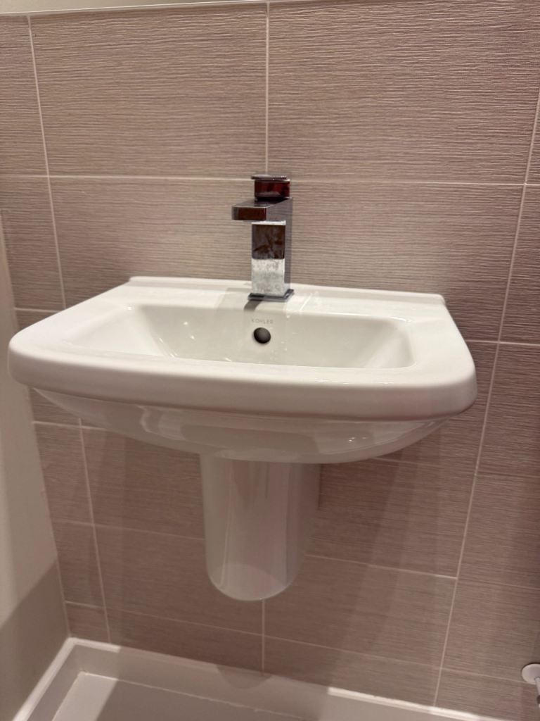 White Ceramic Bathroom Basin with Pedestal and Chrome Tap
