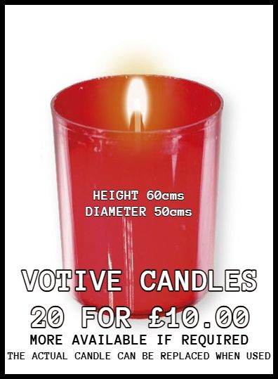20 VOTIVE CANDLES FOR £10.00 - 50p EACH - CANDLE CAN BE REPLACED WHEN DONE. BALLYMENA.