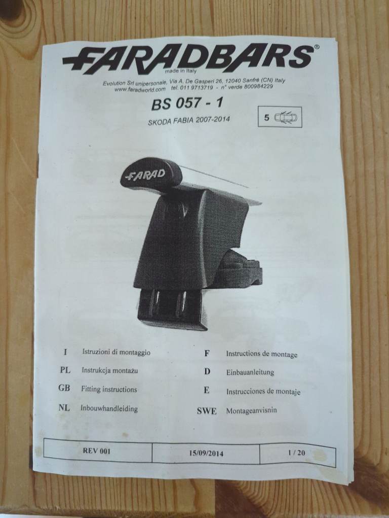 New, never used, FARADBARS (roof bars) for Skoda Fabia 2007-2014