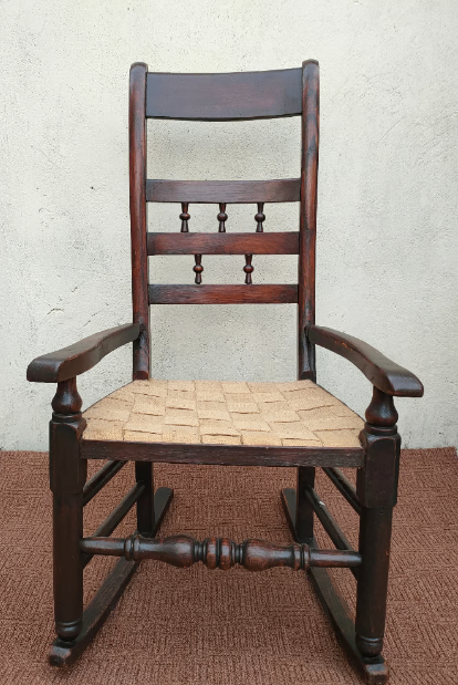 Vintage Wooden Rocking Chair with Woven Seat