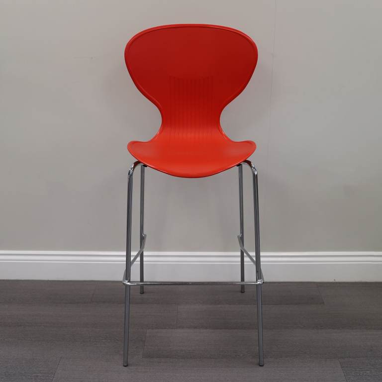 Red Plastic Bistro Chair Stool with Chrome Legs and Foot Bar CH-1420