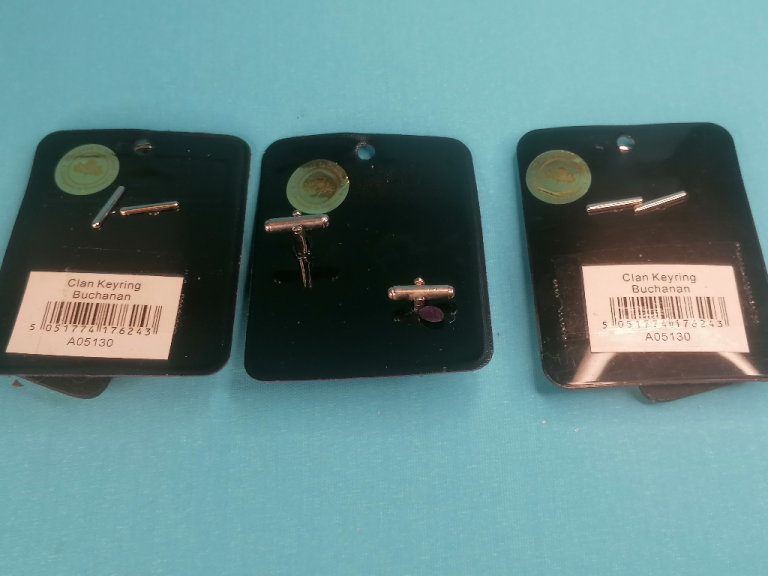 2x Buchanan scottish items kilt keyrings and  1x MacLennan.