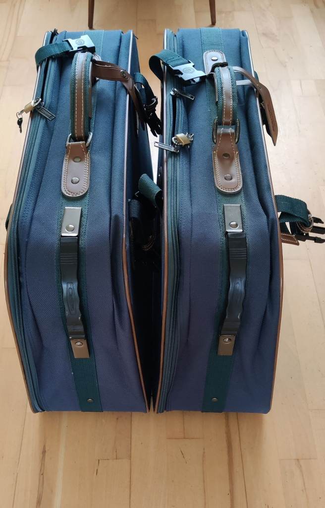 Vintage Carlton International green fabric suitcase 