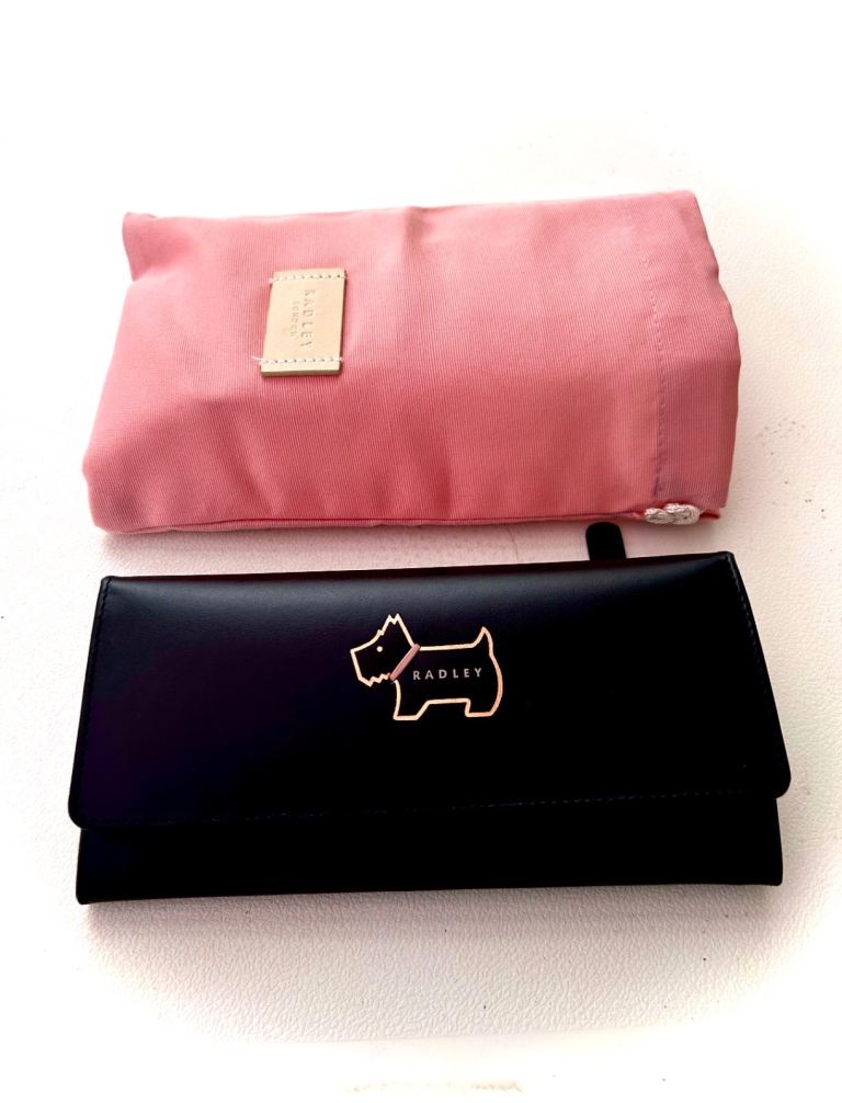 Radley London Black Leather Wallet Scottie Dog Logo, Zip & Credit Card
