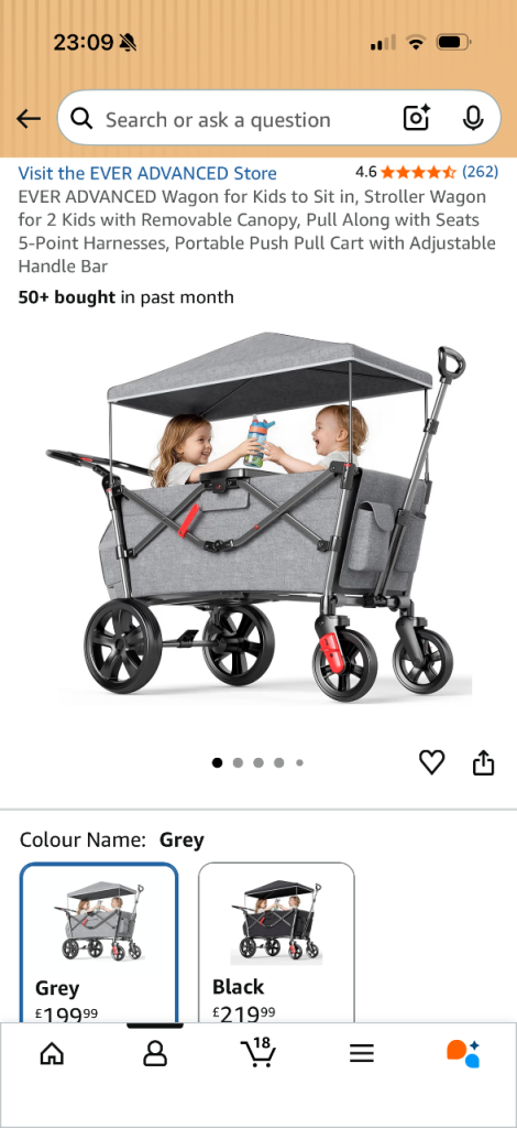 EVER ADVANCED Wagon for Kids to Sit in, Stroller Wagon for 2 Kids with Removable Canopy