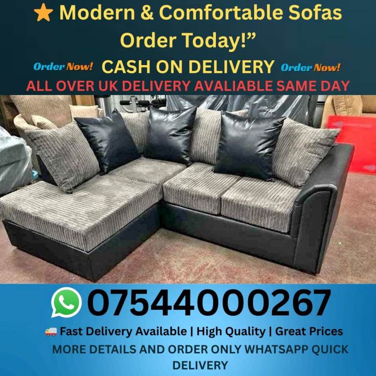 Black & Grey L-Shape Corner Sofa - Reversible Chaise