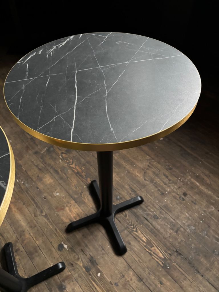 3 Bar Height Marble Effect Tables Gold Edge, Commercial Poseur Tables