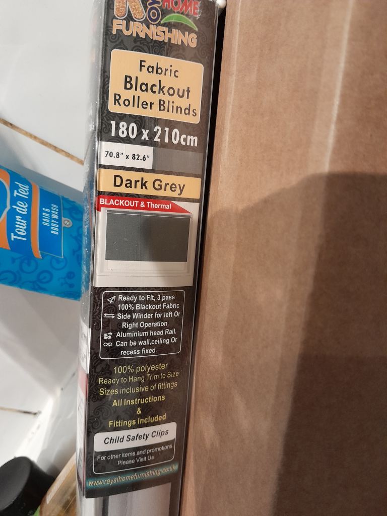 Fabric BLACKOUT roller blinds spares or repair no fixings 180 x 210 cm dark grey see note