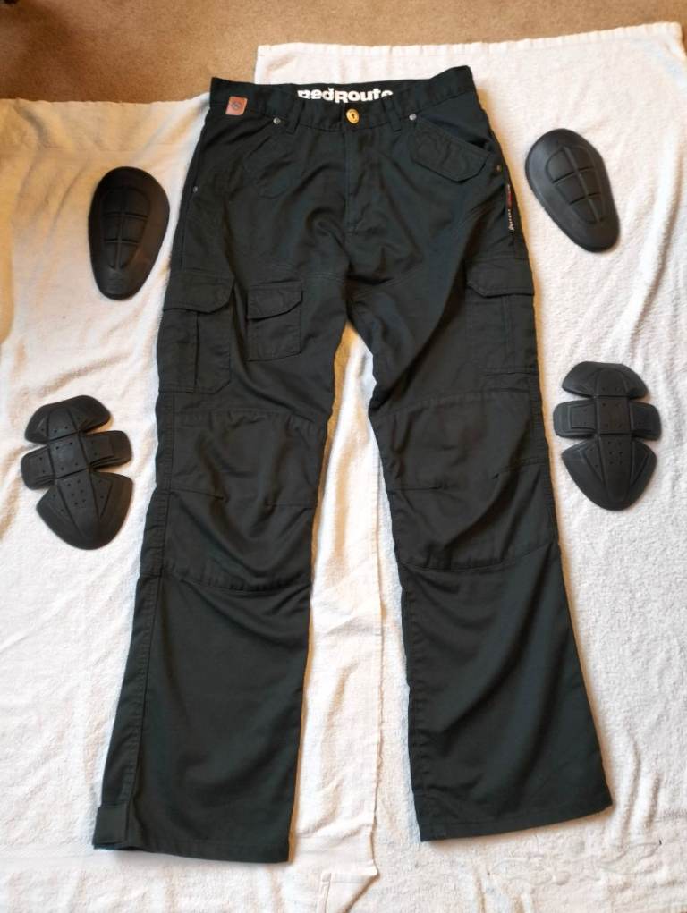 Red Route Mens Motorcycle Cargo Jeans  Armoured Black 32" W Reg 31" Leg Armour