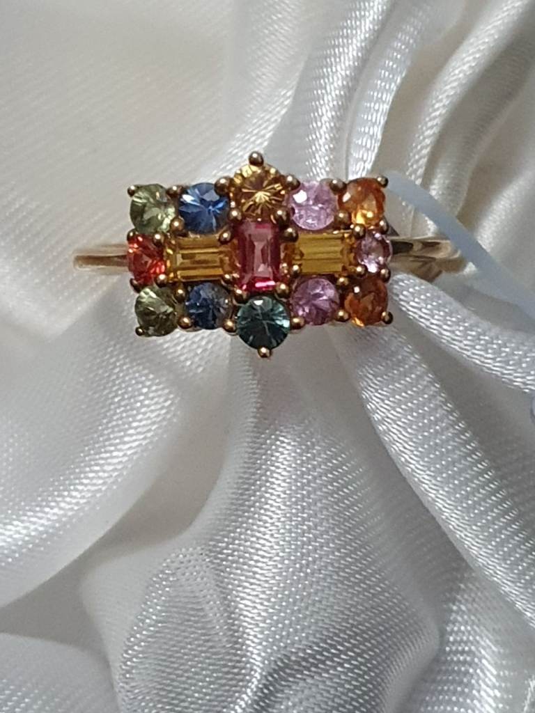 9ct Yellow Gold Ring Mixed Sapphires Size Q Brand New 