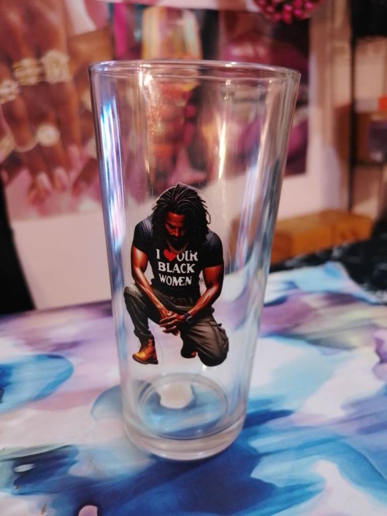 New Clear Glass with 'I Love Black Women' Design