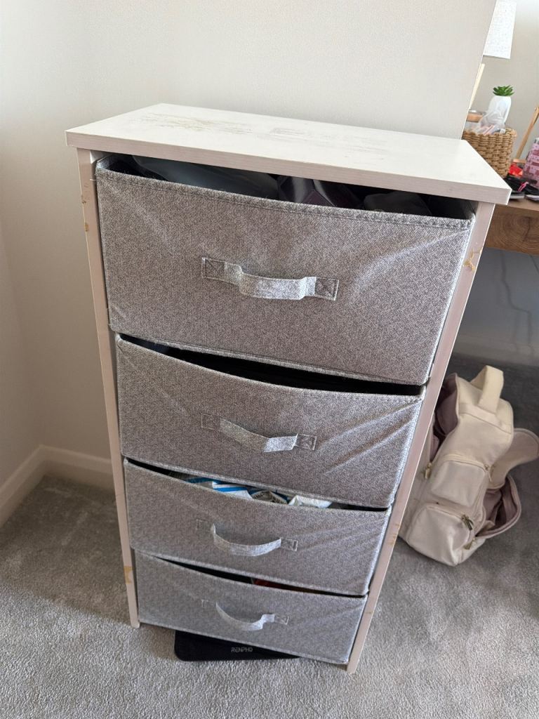 Grey Fabric Storage Unit with 4 Drawers – Good Condition