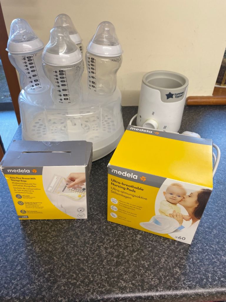 Baby feeding items: bottle warmer , steriliser, bottles, breast pads , milk storage bags