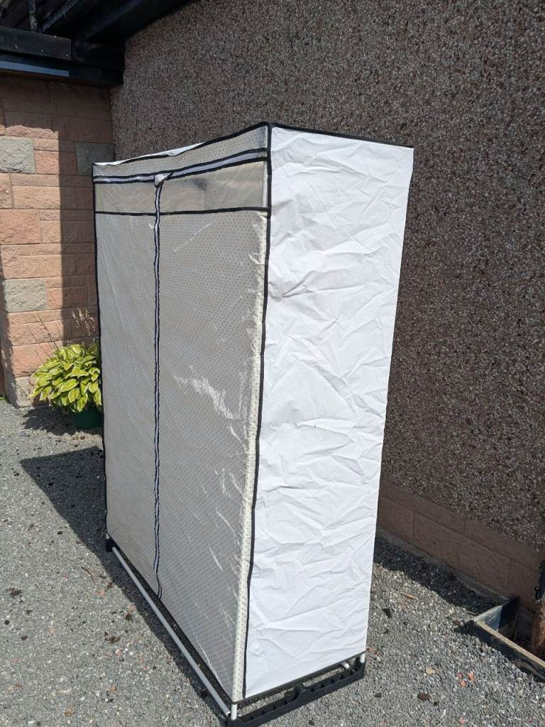 White Fabric Wardrobe with Zip Closure
