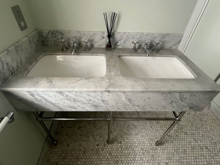 Double Marble Sink Vanity Unit with Taps