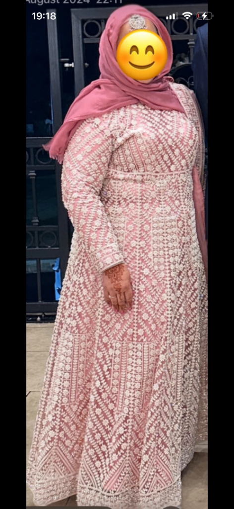 Beautiful Pink & White Embroidered Occasion Dress – Excellent Condition