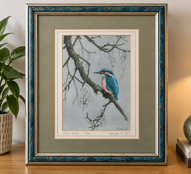 Framed Limited Edition “River Jewel” Bird Print 48/100 – Signed Jennifer A. Bell