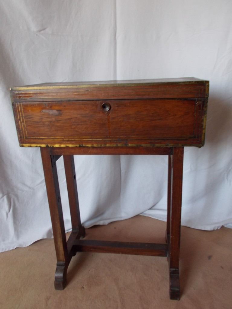 Victorian Oak writing slope on stand, mini desk sewing box