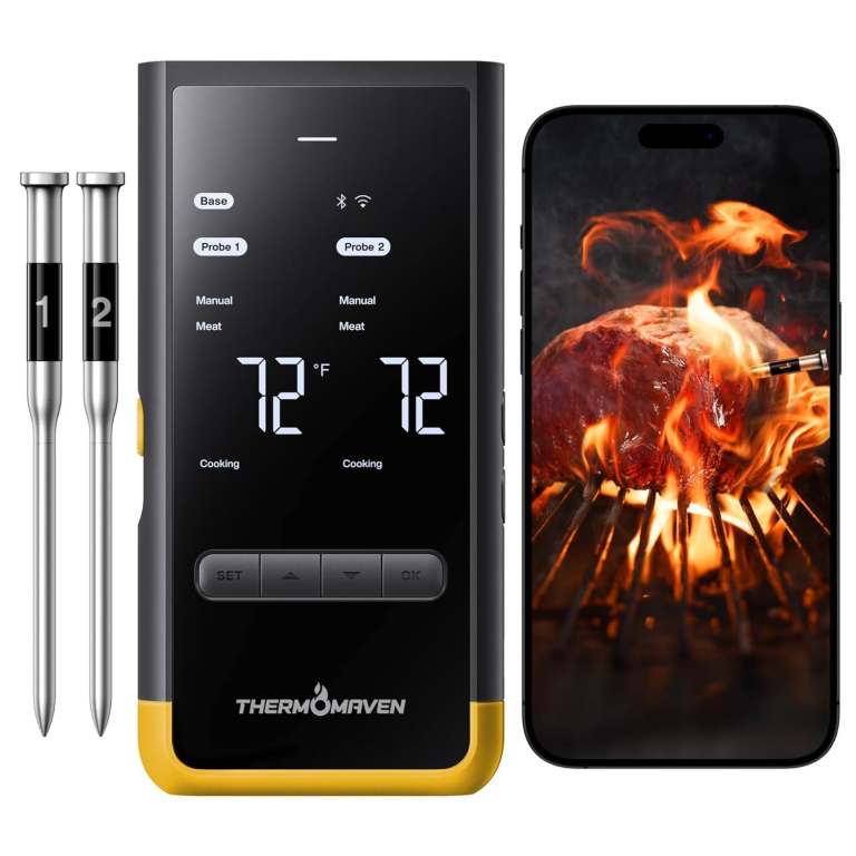 ThermoMaven P2 Smart Bluetooth Wireless Meat Thermometer / Yellow / 2 Probes NEW