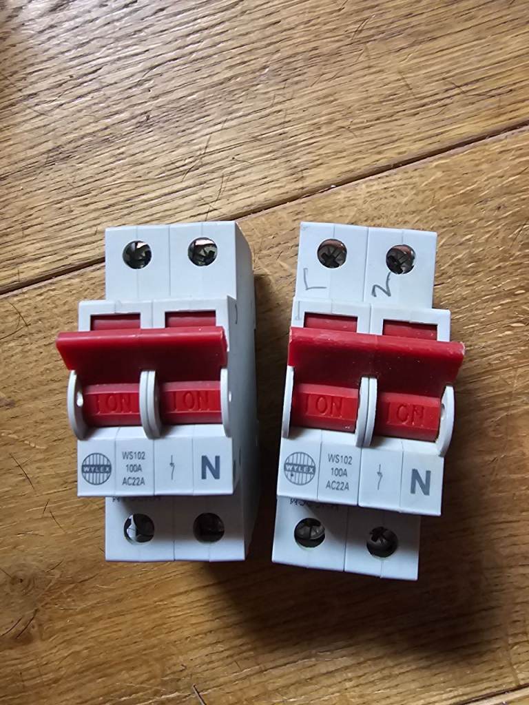 Set of 2 Wylex WS102 100A Double Pole Main Switch Isolator