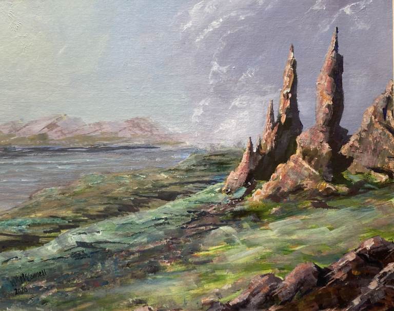 **O.N.O** Original acrylic and oil painting of The Old Man of Storr, Isle of Skye, by W.R. McConnell