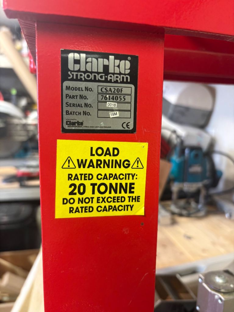 Clarke Strong-Arm 20 Tonne Hydraulic Workshop Press – Good Condition